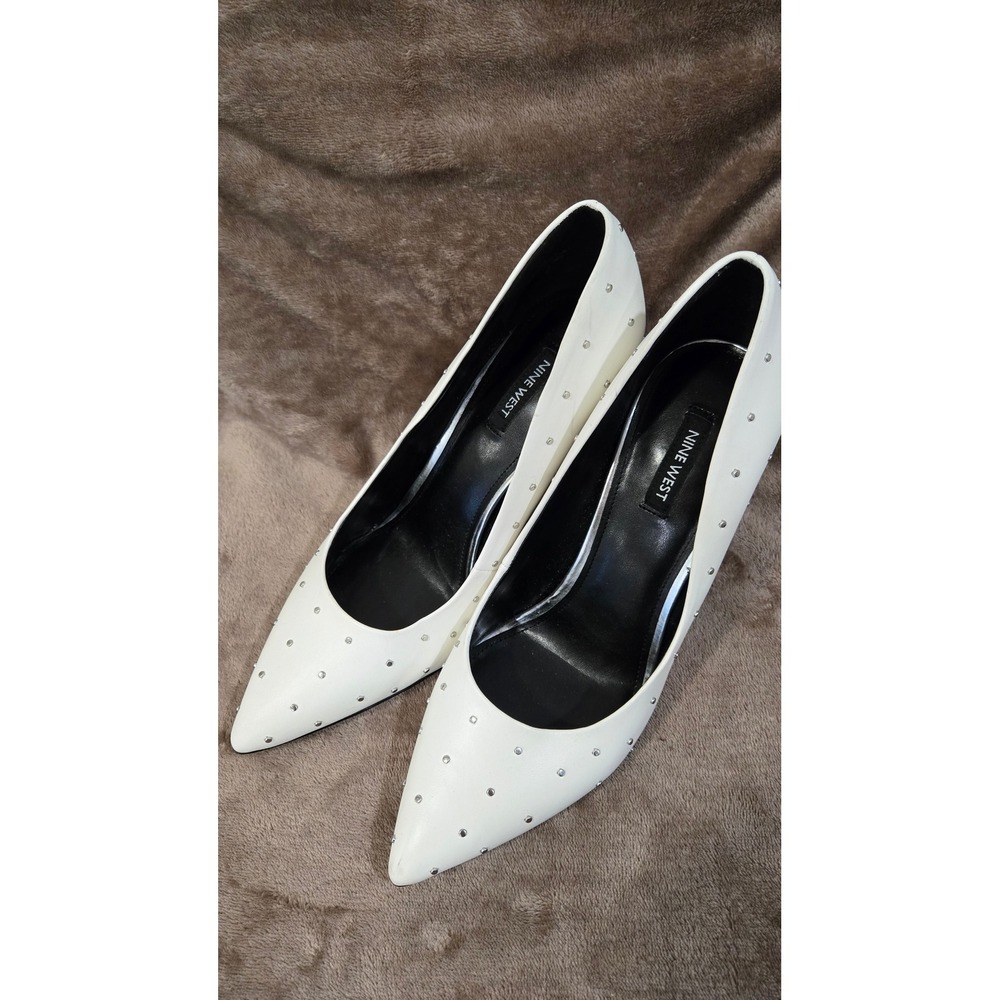 Nine West Womens White Studded Pointed Toe Stiletto‎ Heels Size 8